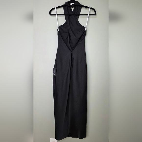 Lulus Beyond Classy Black Satin Backless Keyhole Halter Midi Dress - Picture 8 of 13